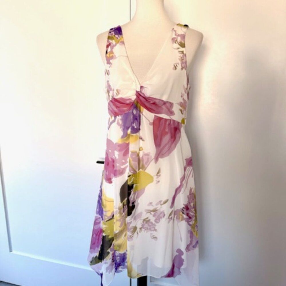 Jonathan Martin White Purple Floral Flowy Sleeveless V-Neck Dress Size 12